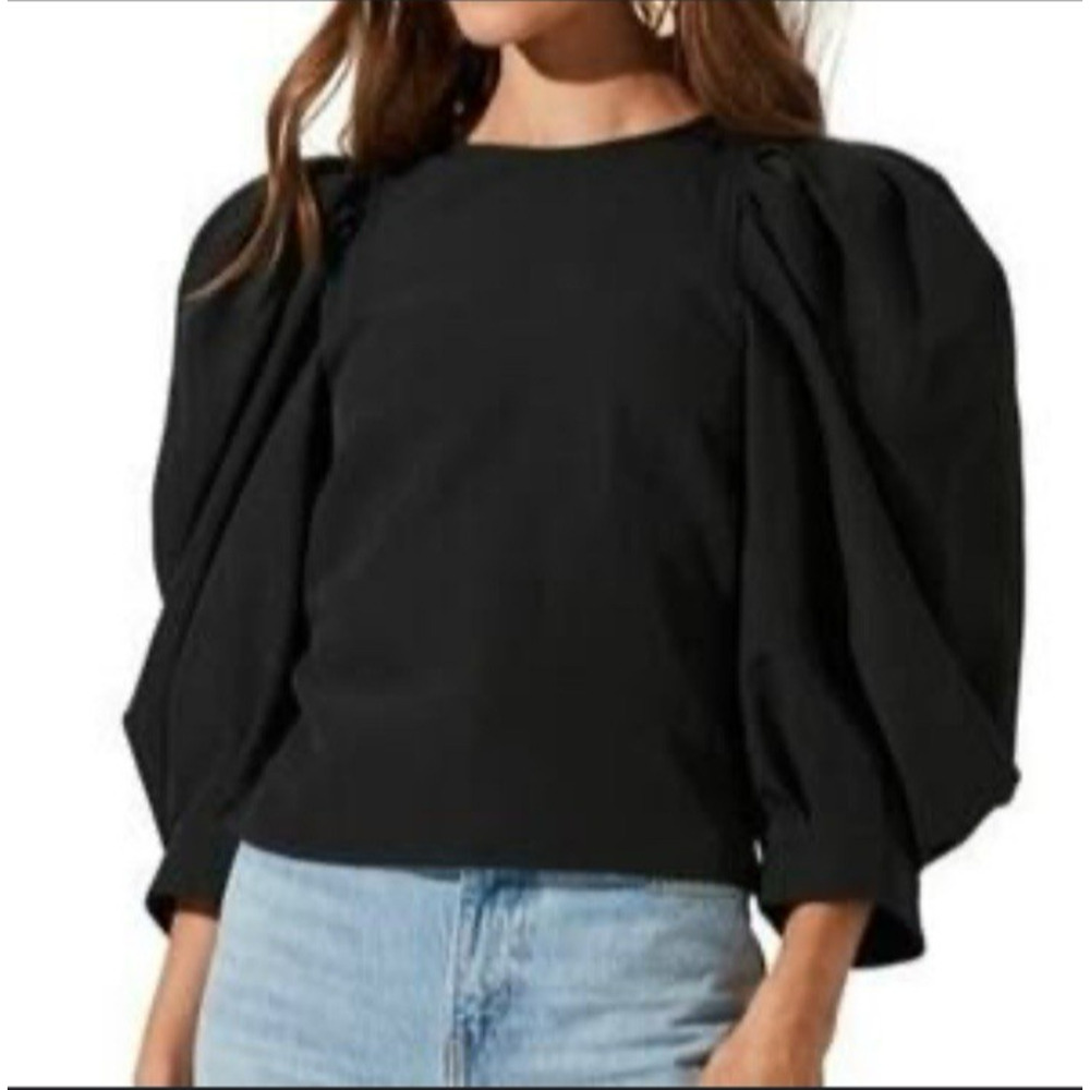 ASTR‎ The Label Puff Sleeve Crop Blouse Black Size Medium Peasant Cottage Top